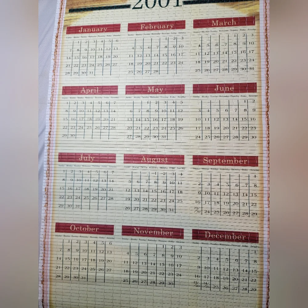 Coca Cola 2001 / 2002 Double Sided Bamboo Scroll Calendar W/ Box VINTAGE